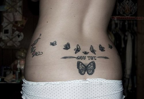 Butterflies Grey Ink Lowerback Tattoo
